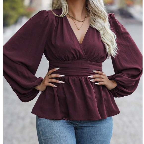 Plus Ruffle Hem Solid Long sleeve Blouse - Picture 9 of 9